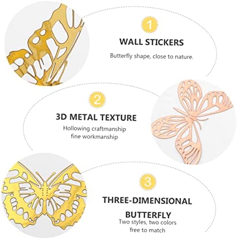 Veemoon 4 Комплекта 3D Метална Пеперуда Магнитен Стикер Метални Етикети Стикер за Деца Подвижни Стенни Стикер Стикери За Стена Спални Стикери За стена с Животински Художествена Стикер 3D Пеперуди Стикер Хартия