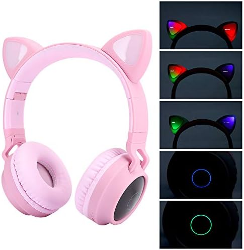 Слушалки Cat Ear 5.0 С led Шумопотискане За младежта, Скъпа Слушалка за Деца, Поддръжка на карти с памет, Сладки стерео слушалки (Розов)