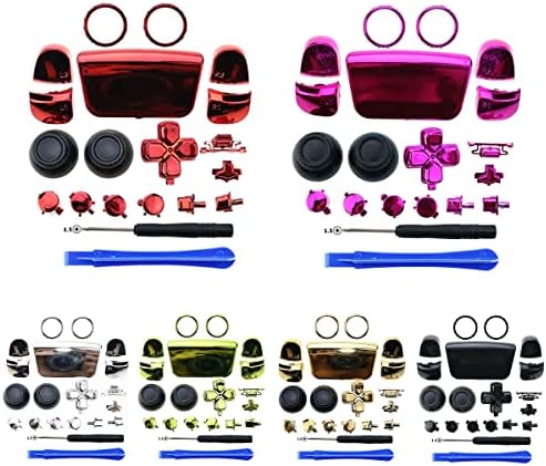 Наставка с Пълен Набор от бутони, L1, R1, L2, R2 Бутона на D-pad за джойстик за палеца PS5 с Акцентными на кръгчета и инструмент за подмяна на контролера PS5 BDM-010 - Хромирани Розово-Червена
