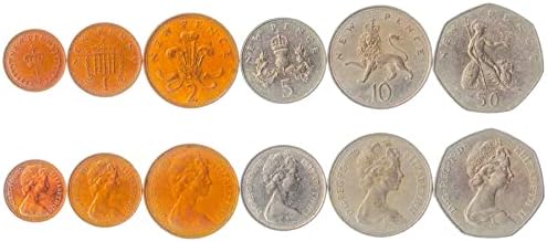 6 Монети от Обединеното Кралство | Колекция британски монети 1/2 1 2 5 10 50 Нови пенса | В обращение 1968-1981 | Елизабет II | Лъв | Решетка | Великобритания