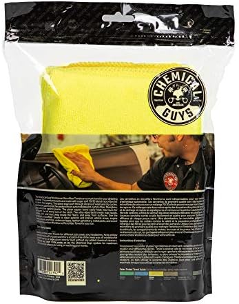 Професионална кърпа от микрофибър Chemical Guys MICYELLOW03 Кон, Жълто (Безопасно за автомивка, домашно събиране и сушене на домашни животни), 16 x 16, опаковка от 3