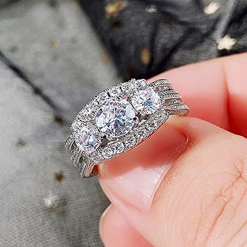 2023 Нов пръстен с пълна диамантен пръстен и цирконием за жени, прости модни бижута, популярни аксесоари за пръстени за жени, лъжица (сребро, 9)