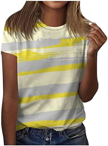 Жените Риза Оверсайз с Къс Ръкав и кръгло Деколте, Цветни Блок Тениска с Изображение, Свободна Ежедневни Тениска, Потник, Блуза