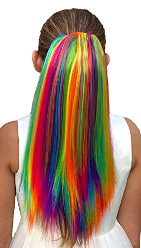 My Hair Popz Deluxe Удължаване на Косата в опашка от синтетични влакна | Топлоустойчива Цвят на косата Разширения за деца | Лесно крепящийся опашката за удобство на детето | Скоба за нокти | Rainbow