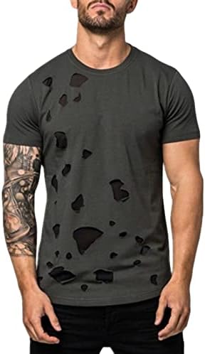 Мъжки Хип-Хоп Разкъсно Тренировочная Тениска С Къс Ръкав Muscle Gym Спортни Ризи С Кръгло Деколте И Унищожени Дупки Тениска