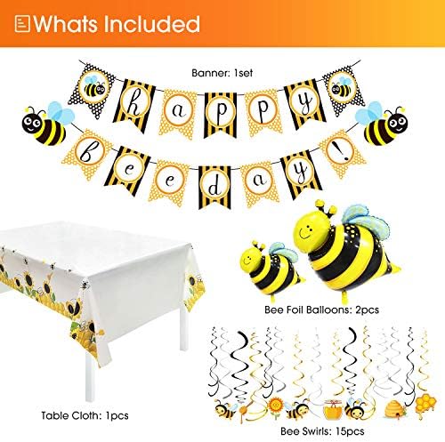 Украса за парти HIPEEWO Bee - Аксесоари за декорация на пчелните търтеите, Банер честит рожден Ден на Пчелите, балони, Топперы, Покривки за маса, Къдрите, за парти в чест на рождения Ден на Мед, Душата на дете, Тематични