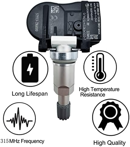 Сензор Cheriezing 52933-2m000 с предварително програмирани система за контрол на налягането в гумите (TPMS) 315 Mhz, съвместим за 2010-2014 Hyundai/2012-2014 KIA, която замества 529331M000, 529332M000 Комплект от