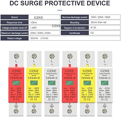 KDEGK AC SPD 1P 40KA Защита от пренапрежение за дома Защитен низковольтный разрядник 275 от 385 В (Цвят: червен, размер: 20-40 Цена-385 В)