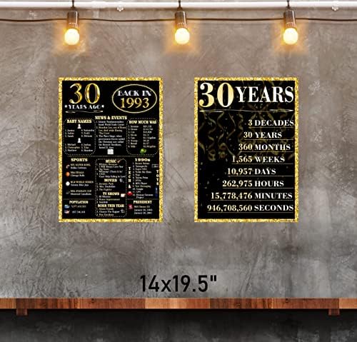 Партия плакат 1993 г. и обратното броене години по - Голям 14x19,5 в ламинированном форма.- Черно злато - подарък за 30-ия рожден ден, Годишнина от сватба, Среща на завършилите, Аксесоари за партита, Украси за партита