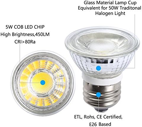CTKcom 5W PAR16 /HR16 Led прожекторная лампа (4 опаковки)- E26/E27 COB Прожекторная лампа 36 Градуса 450 LM 6000 ДО Дневна светлина Бяла 50 W Халогенна Лампа Еквивалент led лампи 110 ~ 130 В