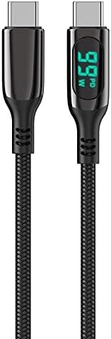 Кабел BoxWave, който е съвместим с Gionee P15 Pro - Кабел PowerDisplay PD (6 фута) - USB-C-USB-C (100 W), led дисплей, 6 фута найлонов кабел в оплетке PD за Gionee P15 Pro - черно jet black