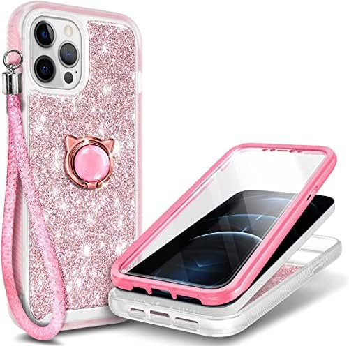NGB Supremacy е Съвместим с калъф iPhone 12 Pro Max (6,7 инча), пълна защита на корпуса с [Вградена защита на екрана] Кольцевым притежател / каишка на китката, монтиране устойчив на удари бронята, здрав калъф (розово