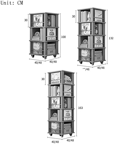 taimowei Стратификация на Въртящата се bookshelf масичка за багажник с колело Павилион за Багажник Книгата Рафтове за съхранение на Домакинство (Цвят: A, размер: 48X48X163 см)