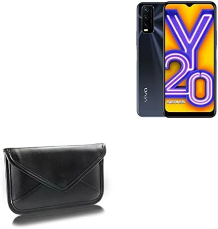 Калъф BoxWave, който е Съвместим с vivo Y20i (Case by BoxWave) - Луксозни Кожена чанта-месинджър, чанта-плик от изкуствена кожа за vivo Y20i - Черно jet black