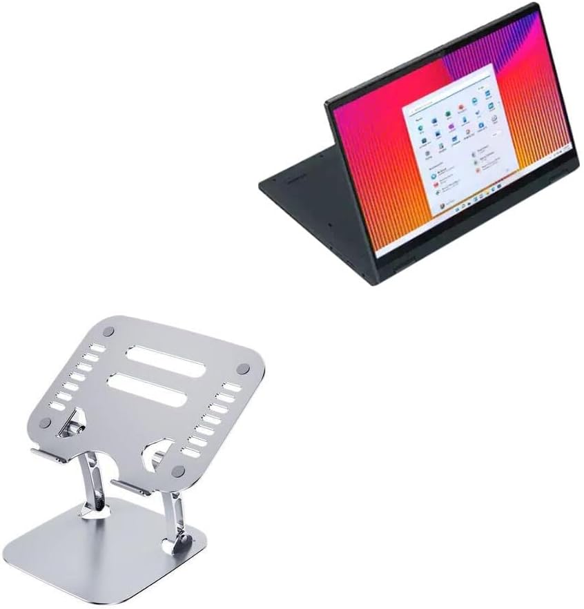 Поставяне и монтиране на BoxWave Съвместима с Lenovo IdeaPad Flex 5 (14 инча - 82R7) (поставяне и монтиране на BoxWave) - Представител поставка за лаптоп VersaView, ергономична регулируема метална поставка за лаптоп