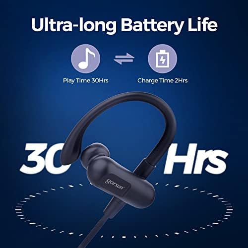 Слушалки, Bluetooth, 30 часа възпроизвеждане на Безжични слушалки, Спортни слушалки Bluetooth 5.0 с микрофон звукоизолация CVC6.0, водоустойчивост IPX5, дълбоки баси, Безжични стерео слушалки за занимания във фитнеса
