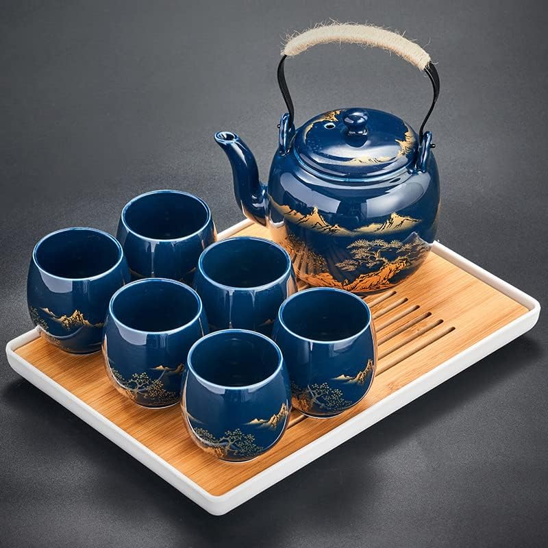 Японски чай, Черен Стъкла Чай в кутия за Подарък с 1 Заварочным кана, 1 Чайным цедка, 1 Чайным тавата и 6 Чаени чаши. Идеалният Чай комплект за офиса и дома, Азиатски Супени комплекти за любителите на чай (Инфинити