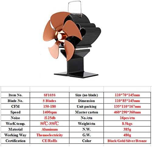 Jiameajani SF103S 5 Остриета С Топлинна Захранването Печной Вентилатор за Дърва Горелка, Нагревател Камина на Вентилатора за Охлаждане на Гориво
