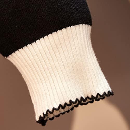 YFQHDD / Жена Есенно-зимния моден пуловер Голям размер, дълъг женски комплект от коприна слуз, Къса пола (Цвят: черен размер: код XXXXL)