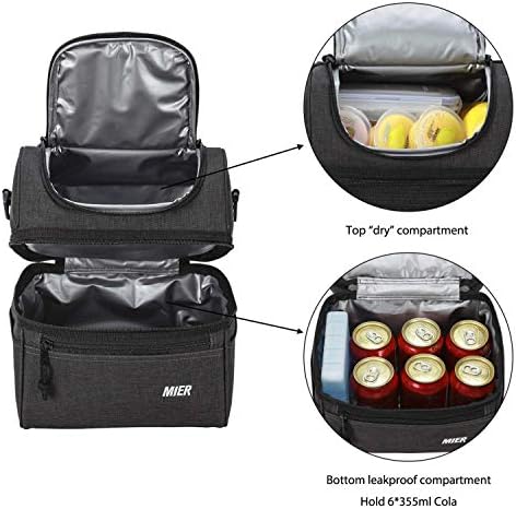 Чанта за обяд MIER с 2 отделения и Голяма Мека чанта-хладилник, Изолирано Чанта-обяд-бокс с Случай на капака, Много джобове