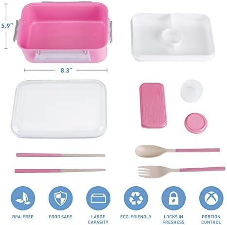 Контейнер Bento Lunch Box за деца и бебета - Контейнер за салата с Вилица, за Опаковане на закуски за пикник на открито, Могат да се мият в съдомиялна машина, Безопасни за хранителни продукти, Материали Розов