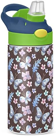 Бебешко Шише за Вода ZAUYA Color Butterfly Flower със Сламен Капак за многократна употреба Чаша от Неръждаема Стомана с Двойни Стени, за Училищни и Момичета и Момчета, за Деца H140511