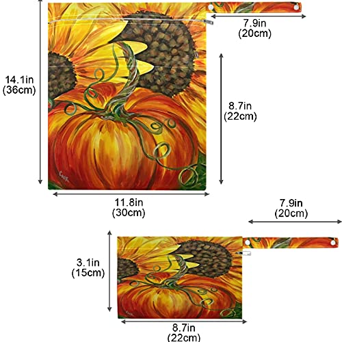 visesunny Тиква, Слънчоглед, 2 бр., Влажна чанта с джобове с цип, Моющаяся, Множество, Голям за Пътуване, плаж, басейн, детска градина, Колички, Памперси, Мръсна спортни дрехи, Мокри Бански костюми, Тоалетни принадлежности