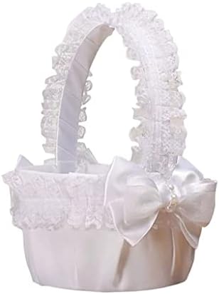YLYAJY Сватбена кошница за момичета с цветя модел, лейси кошница за булката с лък за сватбената церемония, украсата на парти