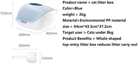 TJLSS Кит, котешката за Прекрасната Котки, Горна Входа, Голям, Със защита От Пръски вода, Тоалетна за домашни любимци, Кораб, Пясък, Удобства за Коте (Цвят: синьо)