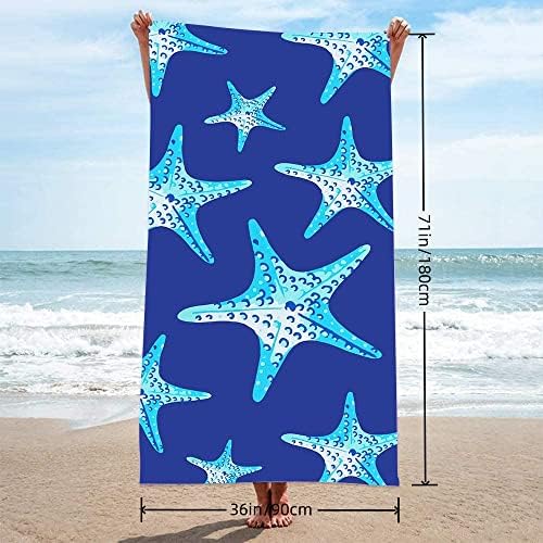 Голяма Плажна Кърпа 36 x 71 бързо съхнещи и Супер Абсорбиращи Плажни Кърпи на плажа и Басейна, Баня, Къмпинг, Пътуване, Къпане, Плажна Одеало (Синя Морска звезда)