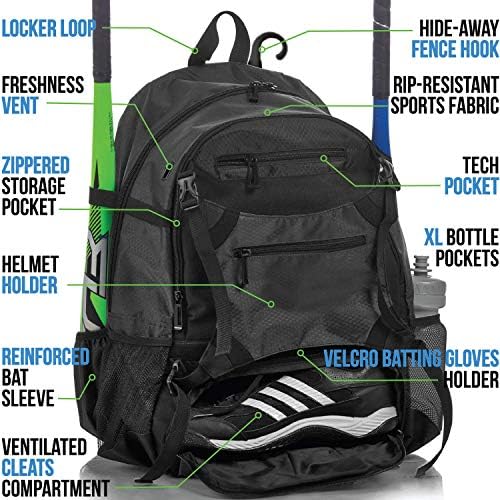 Бейзболна чанта Athletico Предимство - Бейзболен раница с външния държач за каска за бейзбол, тенис топка и софтбольного съоръжения за младежи и за възрастни | с Капацитет прилеп, каска, ръкавици, Обувки,