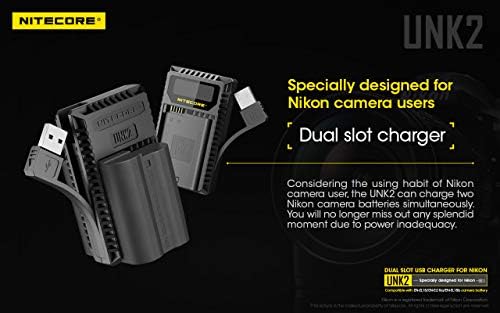 Nitecore UNK2 Двухпортовое USB Зарядно за Цифров Фотоапарат Nikon Batteries EN-EL15