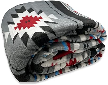 Търговска одеяло Nu Trendz Southwest Design с шерп-подплата 50 x 60 (Grey_red)