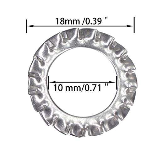 Стопорные шайби с звездчатыми външни зъби от неръждаема стомана M10 304 (50шт Стопорные шайби с зазубренными външни зъби M10)