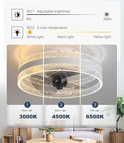 Тавана лампа с вентилатор, вентилатор на Тавана със светлината безшумен led тавана лампа в тавана лампа с вентилатор модерен вентилатор на тавана с регулируема яркост на осветлението през лятото за спални, хол (Цвят: