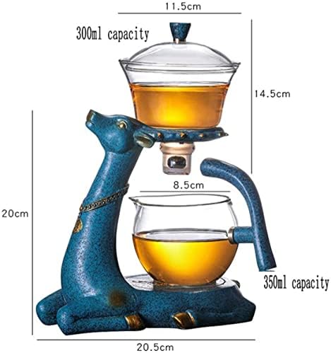 Комплект Стъклени Чайници RORA Полуавтоматични Просмукване, Въртящ се с приготвяне на чай Набор от манекени за Мързелив Кунг-фу (Кана с Елени)