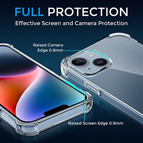 Кристално Прозрачен калъф за iPhone14 Plus, Амортизирующий Броня, Мек Гъвкав TPU, Защита от падане, От пръстови отпечатъци, Удароустойчив 3600, Защита на екрана и камера, Прозрачна Защитна делото