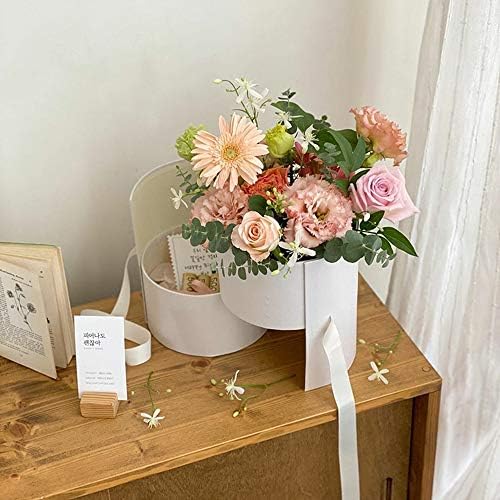 Кутия за цветя TBBJWRAPS с капак за Песни, Двуслойни Въртяща се кутия, Луксозни Кръгли кутии Подарък за букети цветя, Опаковане, 1 комплект, 7,5 см (D) x 6,5 инча (H) (бял)