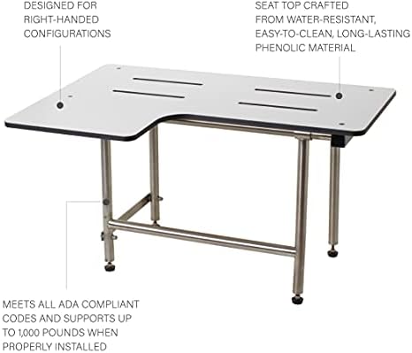 Седалка за душ Seachrome Lift-Assist, Филипс, L-Образна, Дясно, Стенно, ADA, 26 x 22,5, пълнозърнести бяло фенол