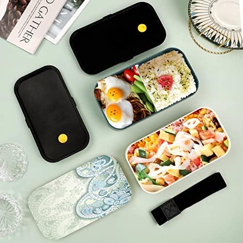 Двупластова кутия за обяд Bento с Абстрактно Син Цветен Печат и Набор от ястия, Штабелируемый Контейнер за Обяд включва 2 Контейнера