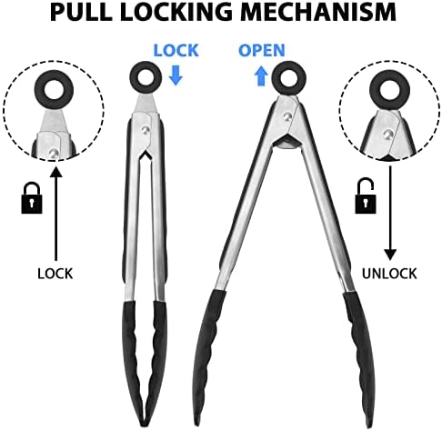 Обслужването на Маша Кухненски Щипки - Топлоустойчиви, Фиксирующиеся Кухненски Щипки от неръждаема стомана със силиконови топчета, Нескользящие Хранителни маша за готвене, Тежкотоварни, 7 инча с незалепващо покритие