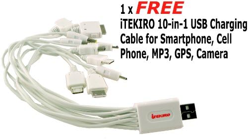 iTEKIRO AC Стенно Зарядно за Кола dc Комплект за Panasonic DMC-FX1EG-A + iTEKIRO 10-в-1 USB Кабел За зареждане