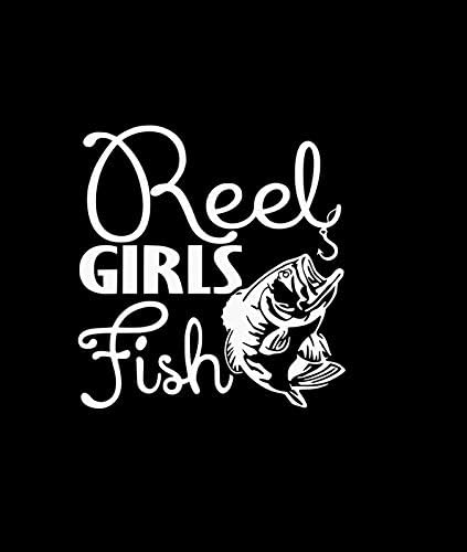 Reel Girls Fish NOK Стикер Vinyl Стикер |Автомобили, Камиони, Микробуси Стени Лаптоп |Бял |5,5х5,2 инча|NOK1115