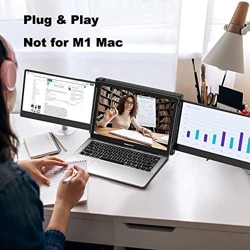 Монитор за лаптоп FICIHP с три екрана, 12-инчов Преносим монитор за лаптоп 1080P FHD IPS с подкрепата на Type-C/HDMI/USB-A, удължител на екрана на лаптопа Plug-Play за 13-16-инчовата рамка за лаптоп, съвместима с Mac