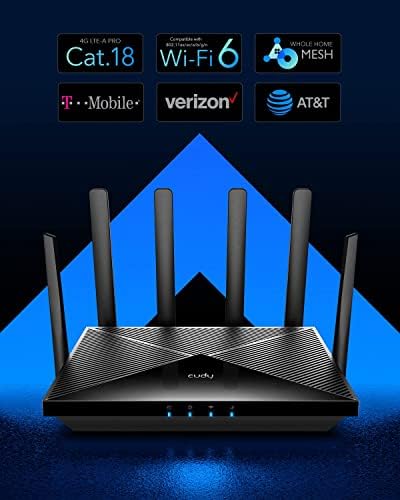 Cudy 2023 Нов рутер 4G LTE Cat 18 WiFi 6, 4G LTE-модем със скорост до 1,2 Gbit/s, чипсет Qualcomm, 4 x 4 MIMO, AX1800, OpenVPN, Wireguard, Zerotier, Cloudflare, IPv6, Подвижна антена, Две SIM-карти, LT18