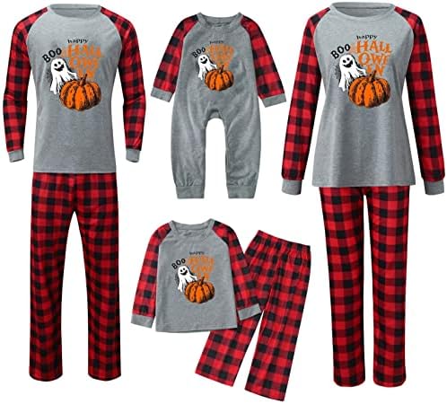 Еднакви пижами за семейството, Празничен Пижамный комплект за Хелоуин, Пижамный комплект в клетка с принтом Тиква, тениски с дълъг ръкав, Пижама с штанами (Сив02,3-4T)