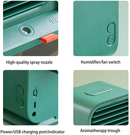 Мини-климатик с автоматично встряхивающей глава, Настолен вентилатор, с нощно осветление, може да добавите вода охладител, 4000 mah, може да добавите Аромат, зелен