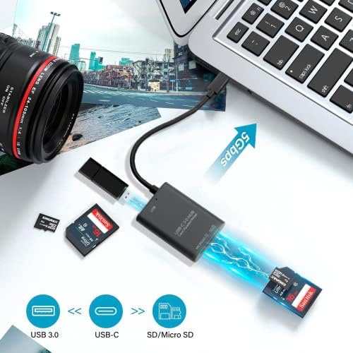 Четец на карти SD, USB Адаптер-C за карти SD / Micro SD и порт USB 3.0, Високоскоростни устройства, четец за карти USB външна памет за твърдите дискове SD, SDXC, SDHC, MMC, RS-MMC, Micro SDXC, microSD, Micro SDHC и