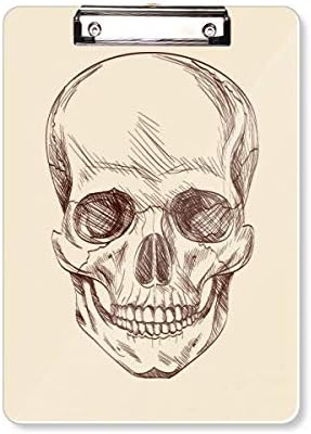 Илюстрация на човешки череп и скелет Папка-клипборда тетрадка за писане в основата A4
