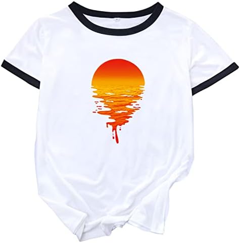 Женска тениска Sunrise Sunset Със Забавна Графичен Ежедневните деколте и Къс ръкав, Тениска За Пътуване На Природа, Върхове